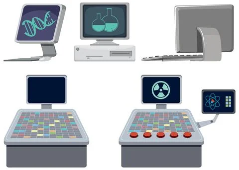 Set of science experiment computer Stock Illustration