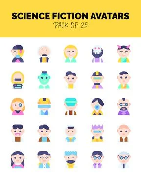 Set of Science Fiction Avatars flat icons for logo &amp; web. Vector illustration Stock Illustration