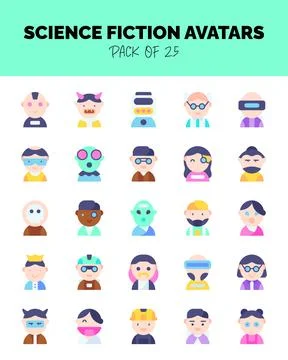 Set of Science Fiction Avatars flat icons for logo &amp; web. Vector illustration Stock Illustration