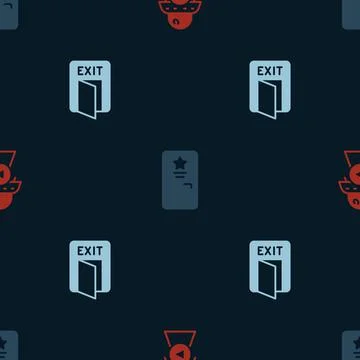 Set Science fiction, Backstage and Fire exit on seamless pattern. Vector Stock Illustration