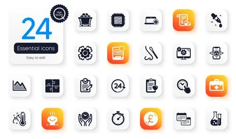Set of Science flat icons. 24 hours, Pound money and Rfp elements for web Stock Illustration