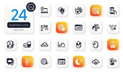 Set of Science flat icons. Electronic thermometer, Social responsibility. Vector イラスト素材