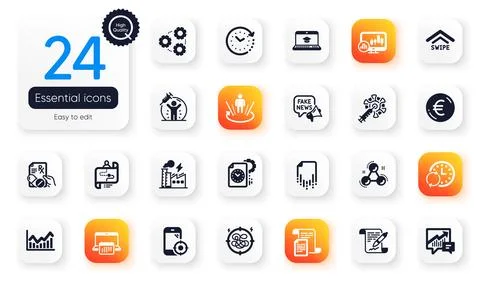Set of Science flat icons. Seo phone, Coronavirus vaccine and Website education Stockillustratie