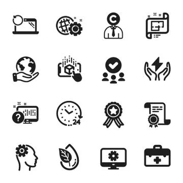 Set of Science icons, such as Architectural plan, Online quiz, Engineering Stock Illustration