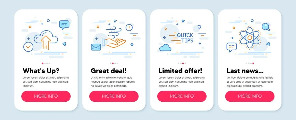 Set of Science icons, such as Cloud upload, Education, Wind energy symbols Stock Illustration