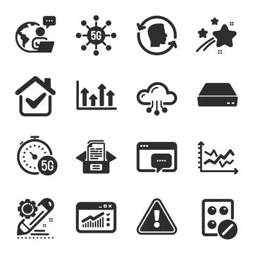 Set of Science icons, such as Cloud computing, Medical tablet, 5g technology Illustrazione stock
