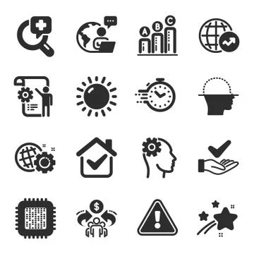 Set of Science icons, such as Dermatologically tested, World statistics, Sunny 库存插图