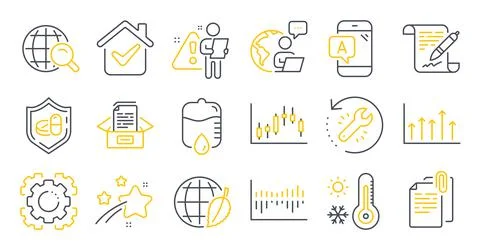 Set of Science icons, such as Documents box, Document attachment, Candlestick イラスト素材