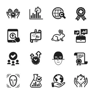 Set of Science icons, such as Face detection, Time management, Journey path 库存插图