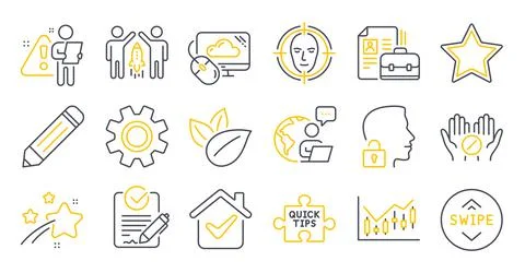 Set of Science icons, such as Face detect, Swipe up, Star symbols. Vector Stock Illustration