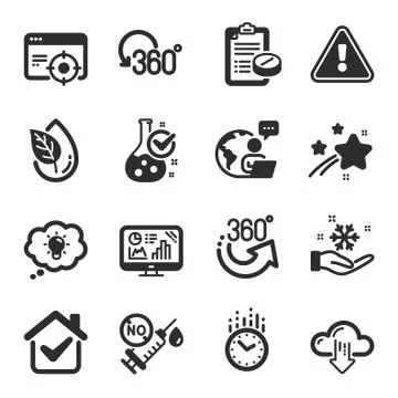 Set of Science icons, such as Full rotation, Medical prescription, Seo targeting Stock Illustration