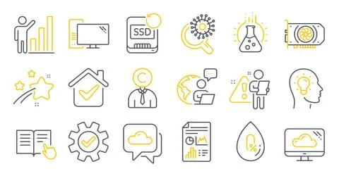 Set of Science icons, such as Gpu, Cloud storage, No alcohol symbols. Vector イラスト素材