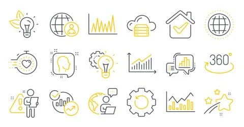 Set of Science icons, such as Graph, Line graph, Recovery gear symbols. Vector Stockillustratie