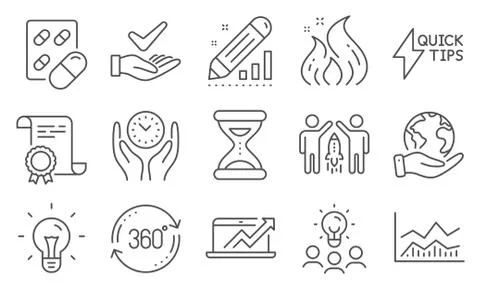 Set of Science icons, such as Idea, Full rotation, Partnership. Vector イラスト素材