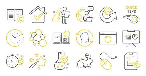 Set of Science icons, such as Integrity, Time change, Instruction info symbols 스톡 일러스트
