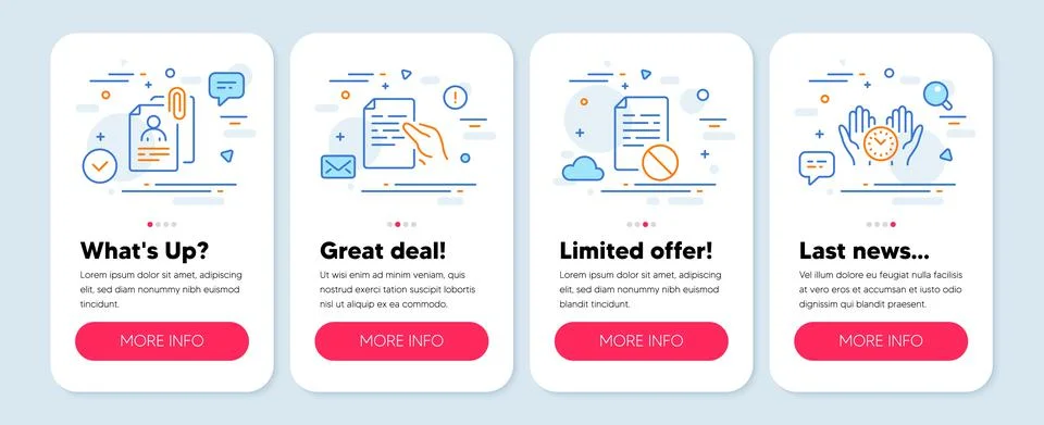 Set of Science icons, such as Interview documents, Wrong file, Hold document Illustrazione stock