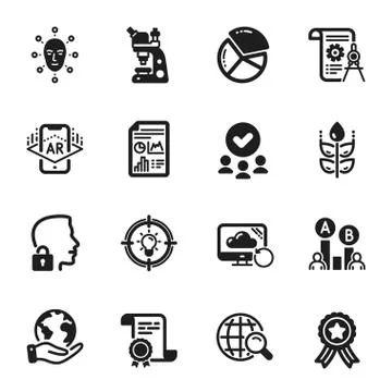 Set of Science icons, such as Pie chart, Internet search, Microscope. Vector イラスト素材