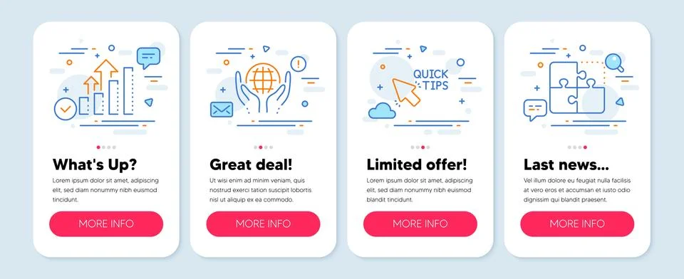 Set of Science icons, such as Quick tips, Organic tested, Analysis graph symbols Stock Illustration