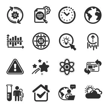 Set of Science icons, such as Refresh website, Swipe up, Energy symbols. Vector Stockillustratie