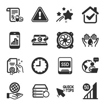 Set of Science icons, such as Safe planet, Medical prescription, Safe water Stock Illustration