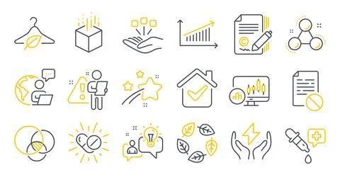 Set of Science icons, such as Safe energy, Organic tested, Idea symbols. Vector Illustrazione stock