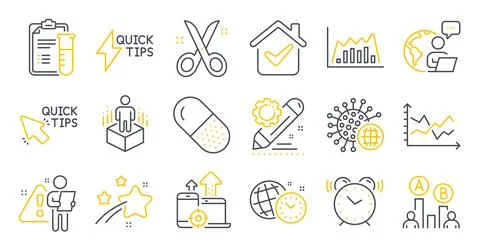 Set of Science icons, such as Scissors, Project edit, Diagram chart symbols 库存插图