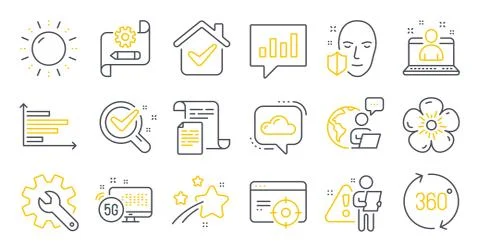 Set of Science icons, such as Sun energy, Chemistry lab, Seo targeting symbols Stockillustratie
