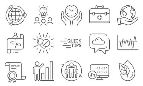 Set of Science icons, such as Teamwork, Graph chart, Medical drugs. Vector 스톡 일러스트