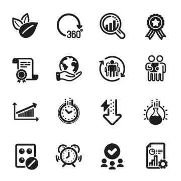 Set of Science icons, such as Teamwork, Report, Time management. Vector Stock Illustration
