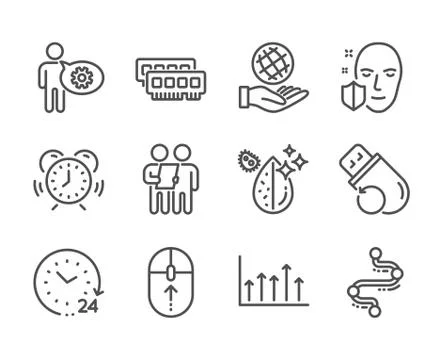 Set of Science icons, such as Time management, Survey, Face protection. Vector Stock Illustration