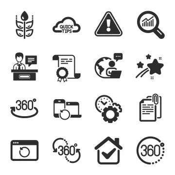 Set of Science icons, such as Time management, Recovery devices, Full rotation Stock Illustration
