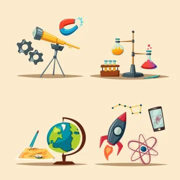Set of science logo. Cartoon vector illustration. Education theme 스톡 일러스트