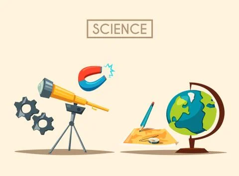 Set of science logo. Cartoon vector illustration. Education theme Stock Illustration