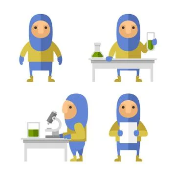 Set of Scientist Characters in Lab. Vector Flat Style Stock Illustration