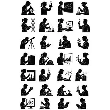 Set of Scientist Figures Conducting Scientific Research and Laboratory Expe.. Иллюстрация