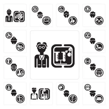 Set of Scientist, Postman, Showman, Receptionist, Priest, Programmer, Chemist Illustrazione stock gratuita