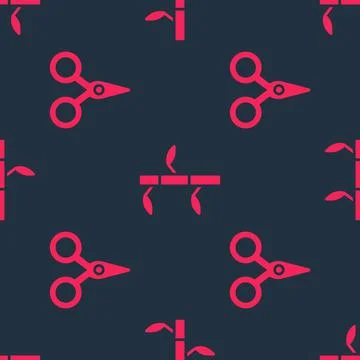 Set Scissors and Bamboo stems with leaves on seamless pattern. Vector Stockillustratie