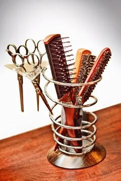 A set of scissors and combs Stock Photos