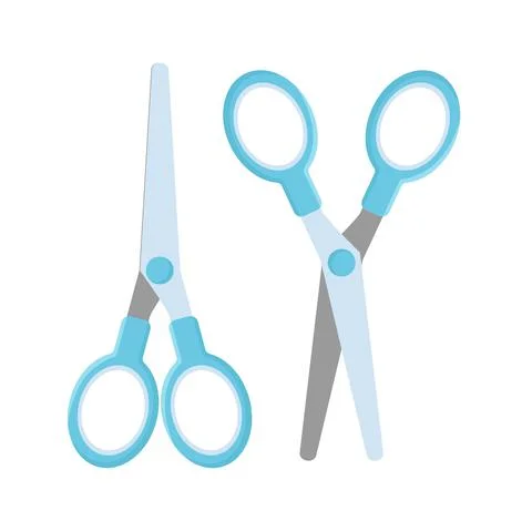 Set of scissors. Blue children's open and closed scissors. Hand cutter tools Stock Illustration