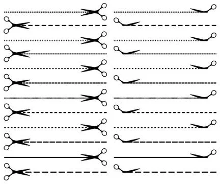 Set of scissors with cut lines Stock Illustration