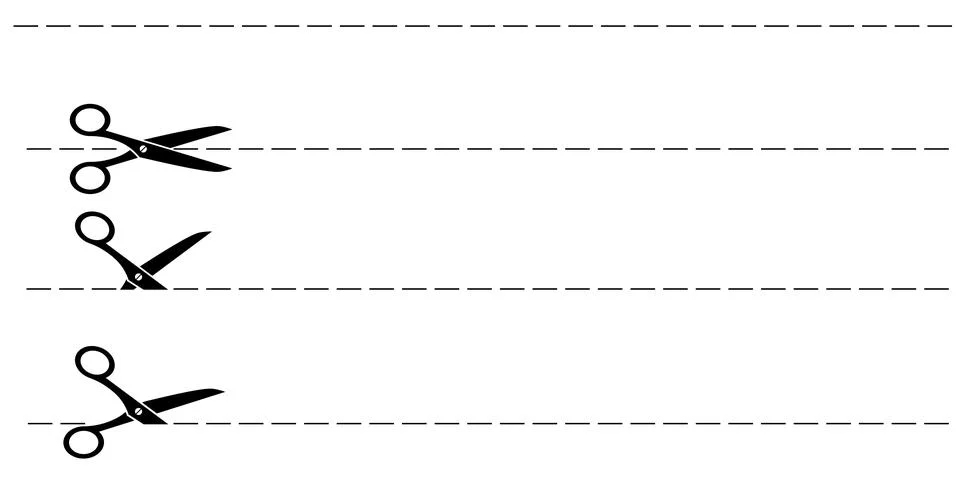 Set Scissors with cut lines isolated on white background. Flat style - stock  Stock Illustration