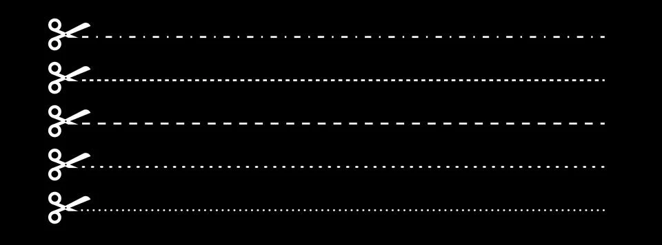 Set of scissors with cut lines. Vector collection of horizontal dashed stro.. Stock Illustration
