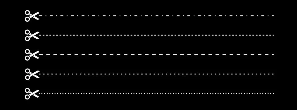 Set of scissors with cut lines. Vector collection of horizontal dashed stroke Stock Illustration