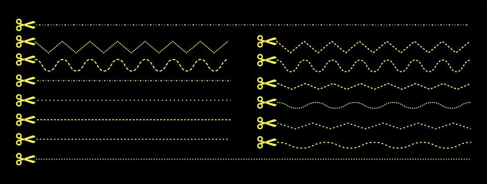 Set of scissors with cut lines. Vector collection of horizontal dashed stro.. 스톡 일러스트