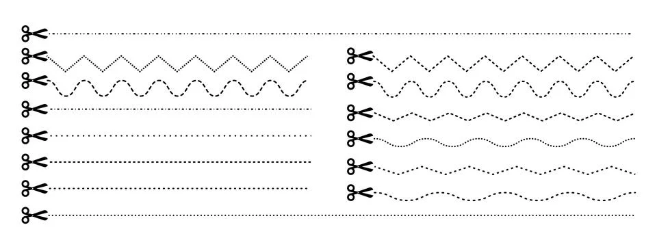 Set of scissors with cut lines. Vector collection of horizontal dashed stro.. Stock Illustration