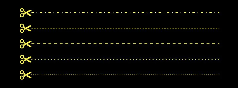 Set of scissors with cut lines. Vector collection of horizontal dashed stroke Stock Illustration
