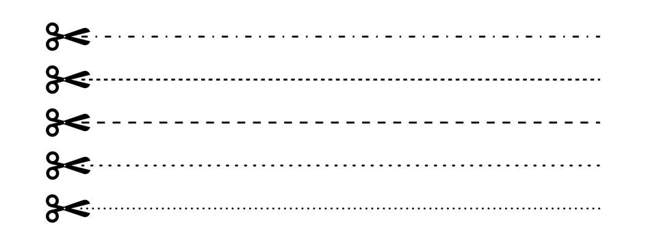 Set of scissors with cut lines. Vector collection of horizontal dashed stroke Stock Illustration