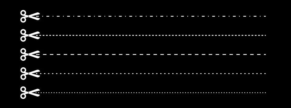 Set of scissors with cut lines. Vector collection of horizontal dashed stro.. Stock Illustration