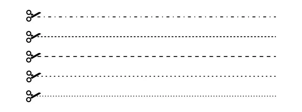 Set of scissors with cut lines. Vector collection of horizontal dashed stro.. Stock Illustration