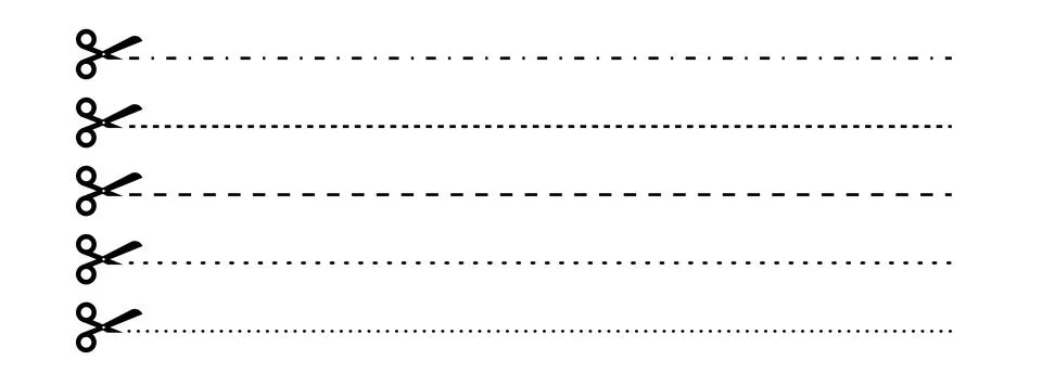 Set of scissors with cut lines. Vector collection of horizontal dashed stro.. Stock Illustration